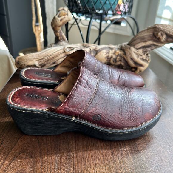 Born Pebbled Leather Wedge Slip-on Brown Clogs Mules Womens Size 10 / 42 - Picture 1 of 10